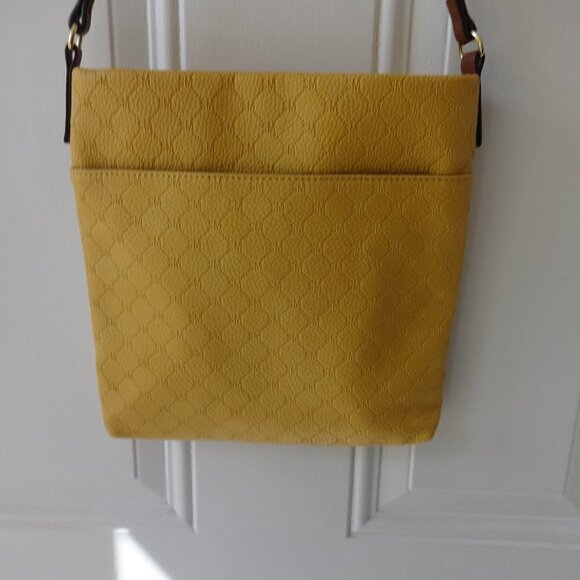 Steve Madden purse, mustard yellow, brown straps, gold tone hardware, 10x11 - Picture 2 of 11
